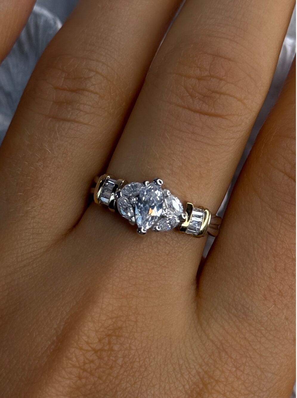 925 Sterling Silver Gold Plated Part Cz Ring Size 9